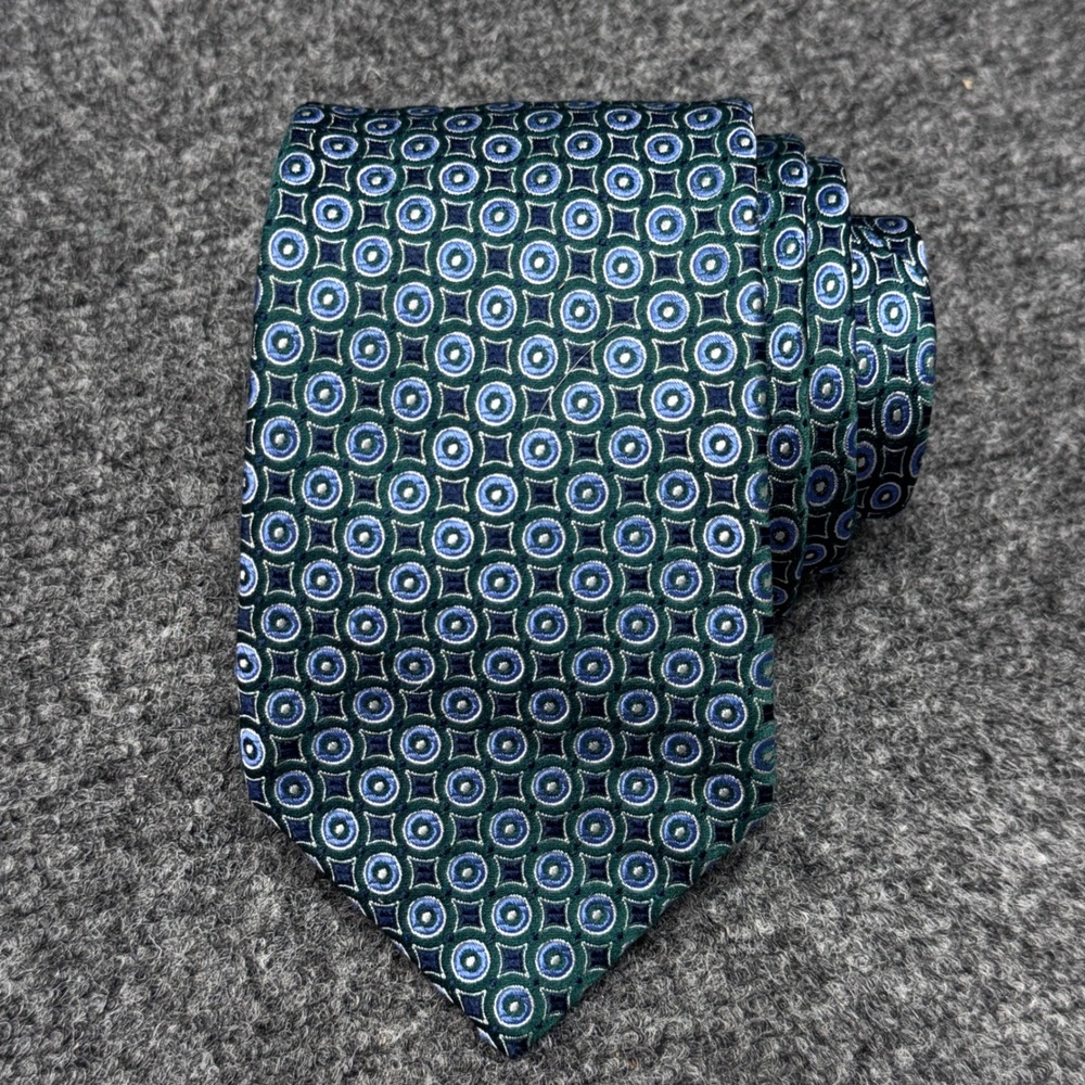 Nordstrom Silk Necktie Mens OS Green Blue Geometric Medallion Formal Classic